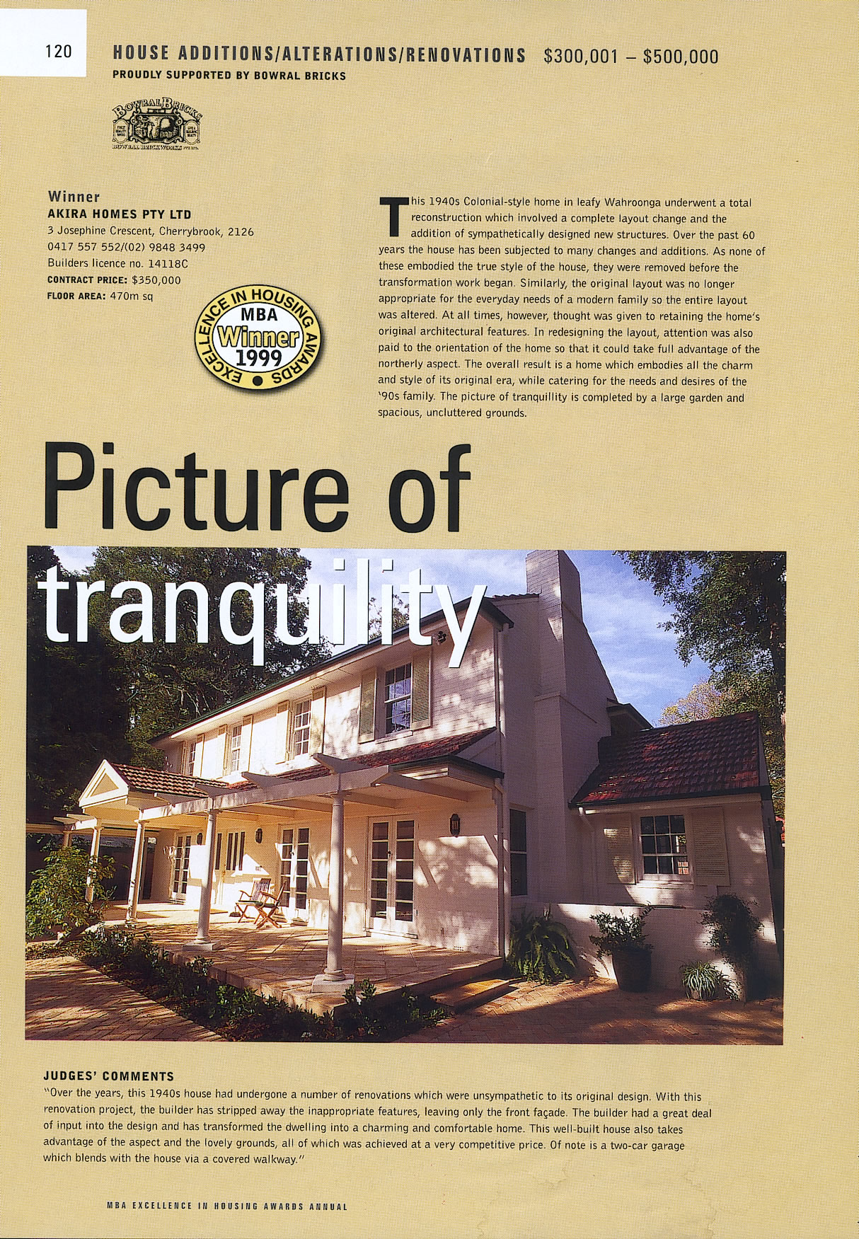 1997 Award Winners for House Additions/Alterations Renovations 